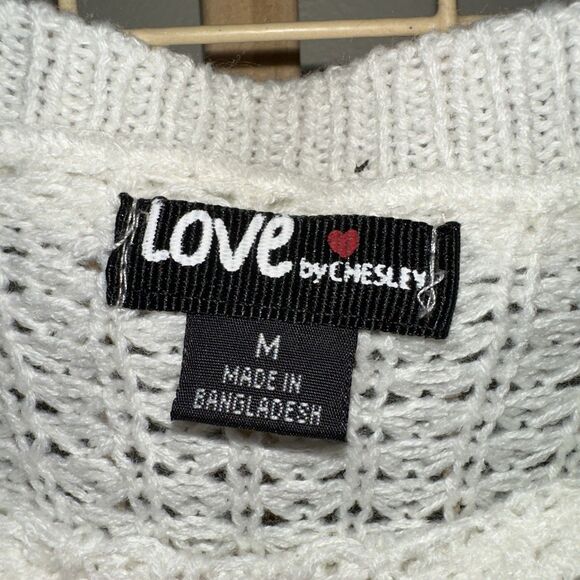 Love by Chesley White Sweater Women’s M Medium Open Knit Long Sleeve High Low - Picture 6 of 15